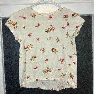 Old Navy Girls Tan Strawberry Print Short Sleeve Casual Tshirt size L 10-12